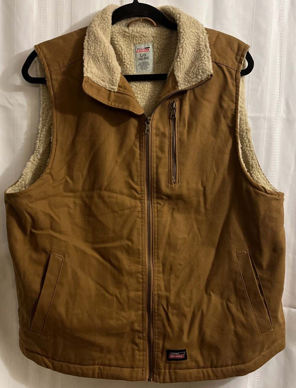 Dickies Duck Canvas Sherpa Lined Vest Men’s Large Brown Full Zip Workwear Pocket